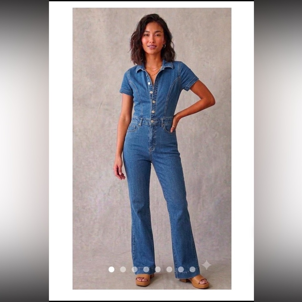 Jessica Simpson Blue Denim Short-Sleeve Jumpsuit Overalls